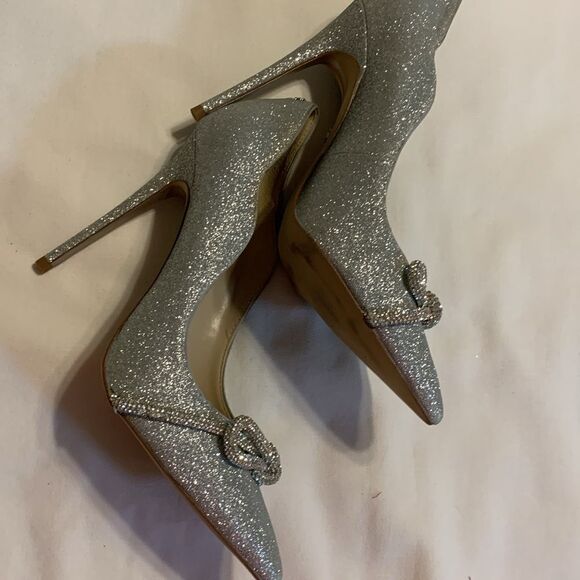 Sam Edelman Size 9 Deela pointed toe silver heels with silver rope bow detail - Picture 15 of 15
